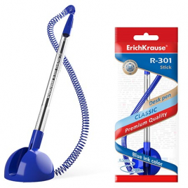 Ручка настольная " Erich Krause " R-301 Desk Pen синяя 1,0мм, цвет корпуса- синий, пластиковый шнур,