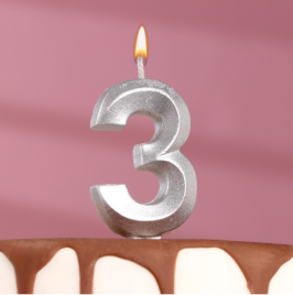 Свеча в торт "Грань", цифра "3", серебряный металлик, 6,5 см 5928497