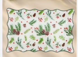 Блюдо новогоднее сервировочное Доляна «Еловые ветки», 29.5×19.5 см, стекло, белое, зелёное