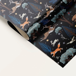 Упаковочная бумага Новогодняя " Миленд " 70*100см 10 листов, Зимняя ночь в лесу, в рулоне, пантон зо