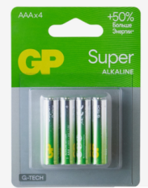 Батарейка алкалиновая GP Super, AAA, LR03-4BL, 1.5В, блистер, 4 шт. 10855937
