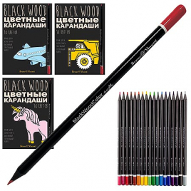 Карандаши " Bruno Visconti " BlackWoodColor 18цв 4 вида, трехгранные, пластиковые, картонная упаковк