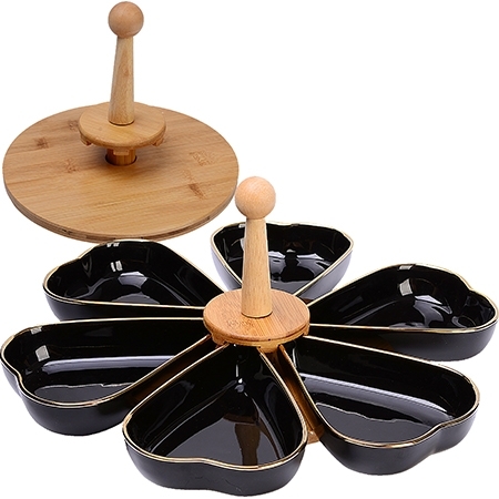 Менажница 6 секции 8пр фарфор/дерево LR (х12) фото 1