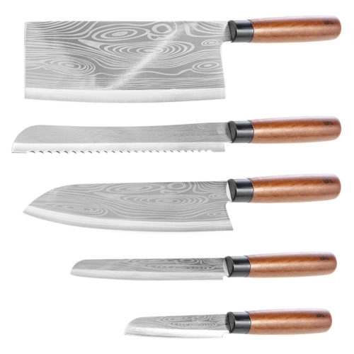 LR05-14 LARA Набор ножей 5 предметов, универсальный/топорик/для овощей/для хлеба/нож сантоку 3CR14 фото 2