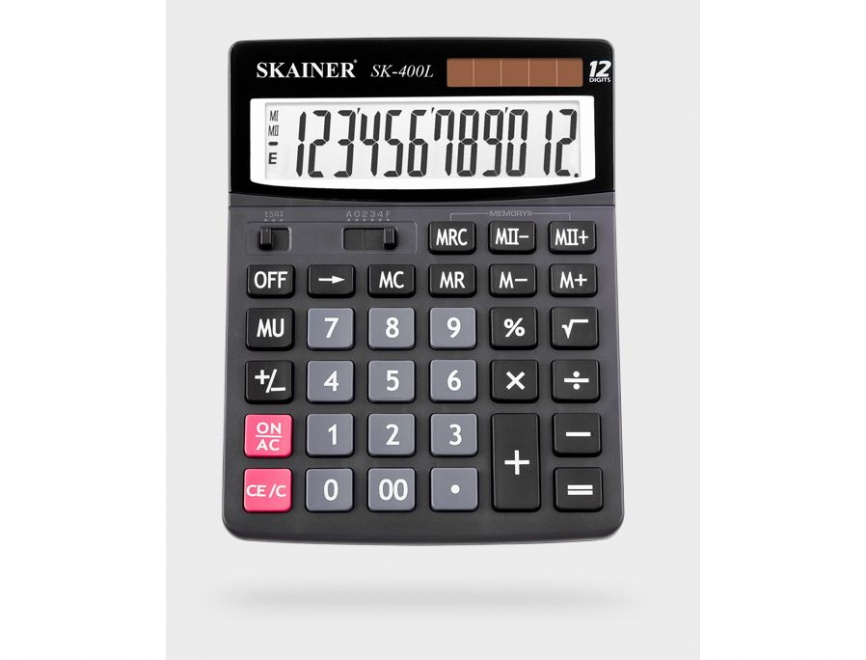 Калькулятор " Skainer " 12-разрядный 150*193*29мм, черный,  двухуровневая память, клавиша ввода "00" фото 1