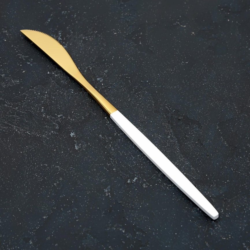 Нож столовый 22 см Magistro "Блинк" цвет золото, белая ручка, на подвесе   6988621 фото 1