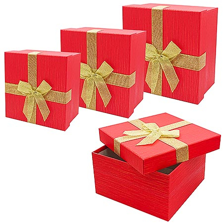 Набор коробок " KWELT " 3в1 18*18*10см, 16*16*8,5см, 14*14*7см, цвет - красный/золотой, картон/ПВХ,  фото 1