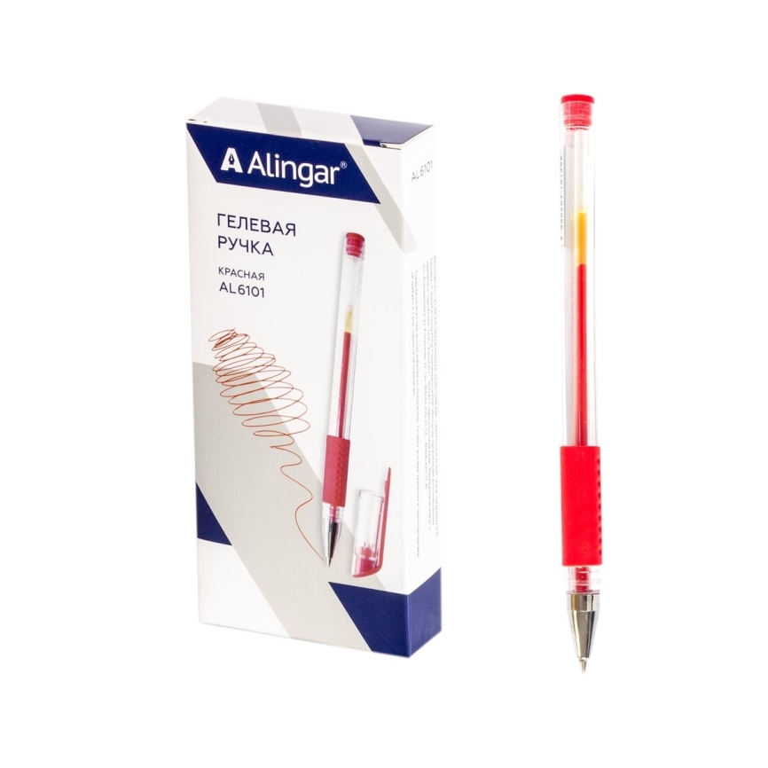 Ручка гелевая Alingar, 0,5 мм, красная, металлизированный наконечник, резиновый грип, круглый, прозр фото 1