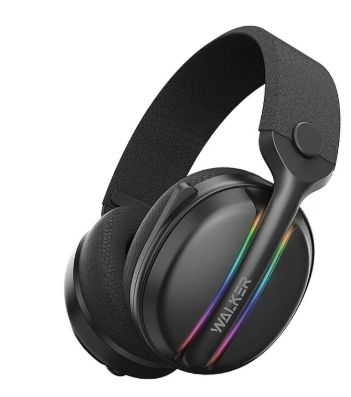 Наушники игровые  полноразмерные беспроводные WALKER Bluetooth WBT-83, подсветка , черные фото 1