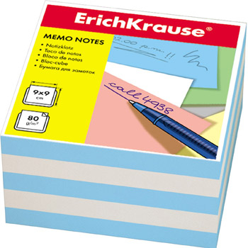 Блок бумаги " Erich Krause " 9*9*5см 2цв (голубой/белый) 80г/м2 фото 1