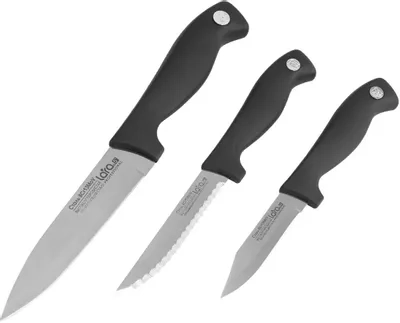 LR05-51 LARA Набор ножей 3 предмета: Для очистки, Для овощей, Для стейка. чёрная ручка Soft Touch фото 1