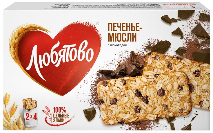 Печенье ЛЮБЯТОВО Мюсли шоколад 120 г (20 шт/уп) фото 1