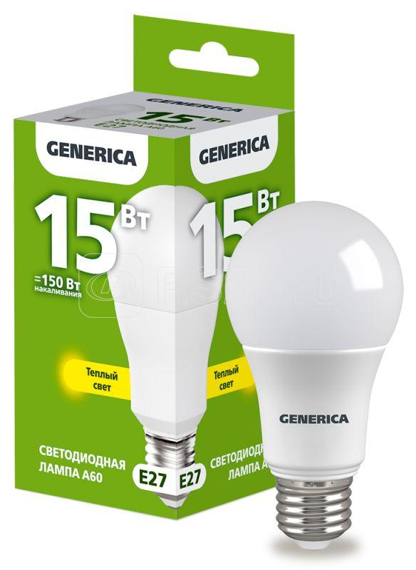 Лампа светодиодная GENERICA A60 15Вт грушевидная 3000К E27 230В LL-A60-15-230-30-E27-G фото 1