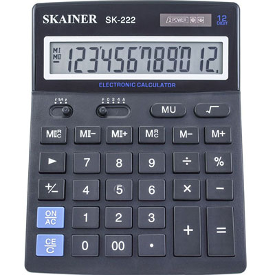 Калькулятор " Skainer " 12-разрядный 157*200*32мм, черный, двухуровневая память, клавиша ввода "00", фото 1