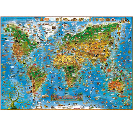 Карта настенная " Геоцентр " детская Животные 137*97см, ламинированная фото 1