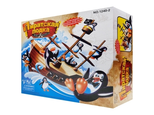Игра настольная " Пиратская лодка ", в наборе: лодка, 3 мачты, 2 части волны, 16 пингвинов-пиратов,  фото 1