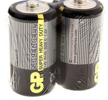 Батарейка солевая GP Supercell Super Heavy Duty, C, 14S / R14, 1.5В, спайка, 2 шт. 470407 фото 1