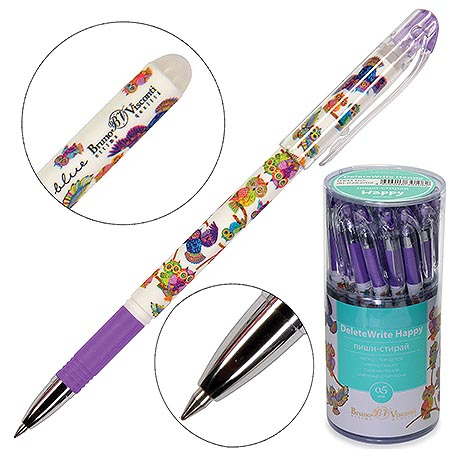 Ручка пиши-стирай " Bruno Visconti " гелевая DeleteWrite Happy Яркие совы, синяя 0,5мм, пластиковый  фото 1