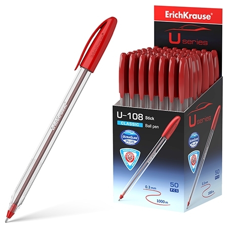 Ручка шариковая " Erich Krause " U-108 Classic Stick Ultra Glide Technology красная 1,0мм, трехгранн фото 1