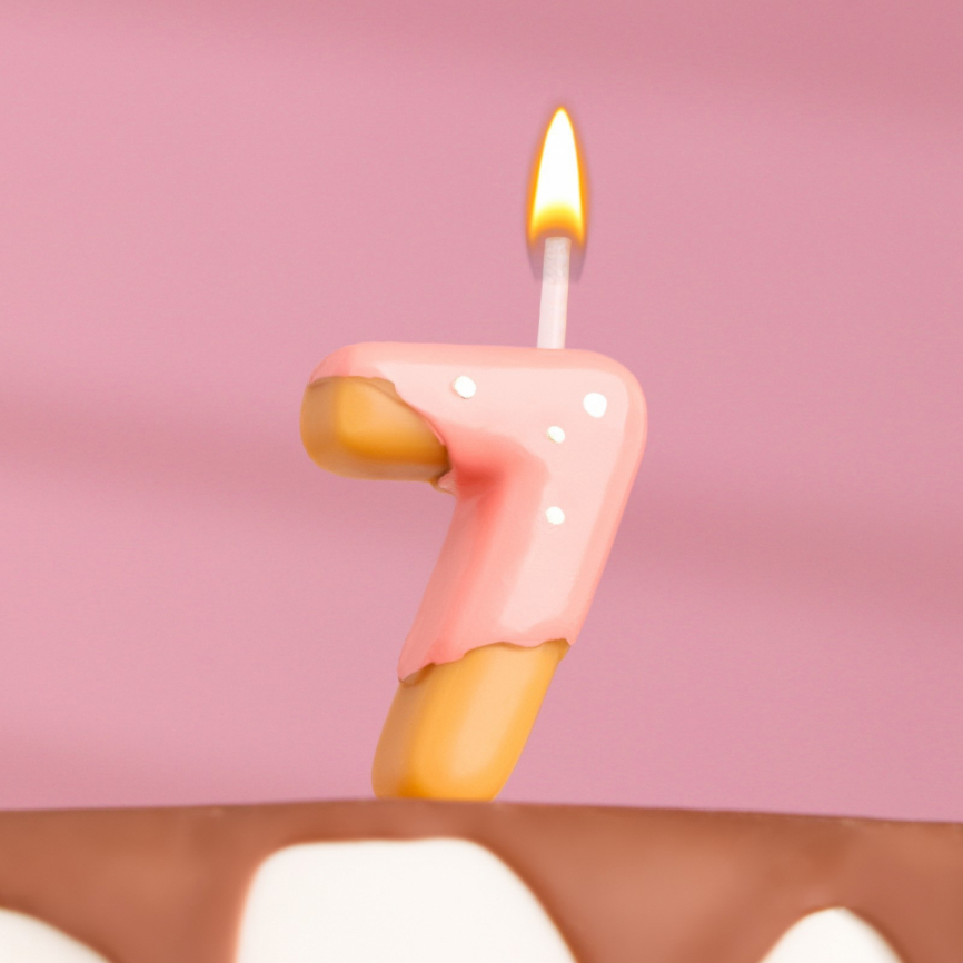 Свеча в торт "Клубничная глазурь", цифра "7", розовая   7003964 фото 1