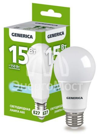 Лампа светодиодная GENERICA A60 15Вт грушевидная 6500К E27 230В LL-A60-15-230-65-E27-G фото 1