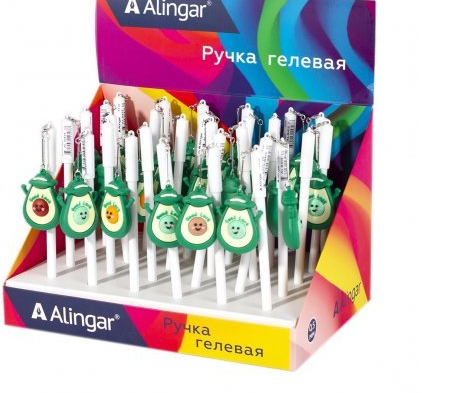 Ручка гелевая Alingar "Авокадо", 0,5 мм, синяя, игольчатый наконечник, круглый белый пластиковый кор фото 1