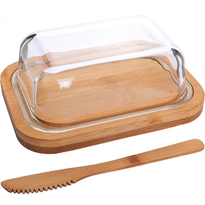 30668 Масленка стекло-бамбук с ножом МВ (х36) фото 1