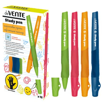 Ручка шариковая " deVente " Study Pen синяя 0,7мм, резиновый держатель, для левшей, сменный стержень фото 1