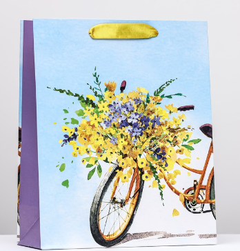 Пакет подарочный "Цветочный велосипед", 26 х 32 х 12 см 10224152 фото 1