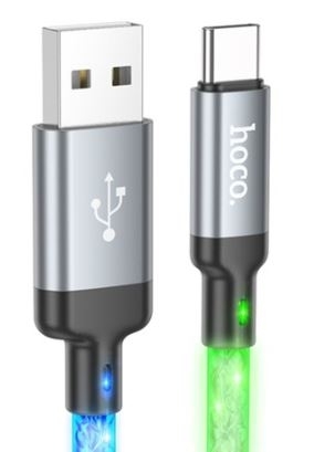 Кабель HOCO U112 USB- Type-C, 1,2m, 3.0A, силикон, светящийся, цвет: серый фото 1