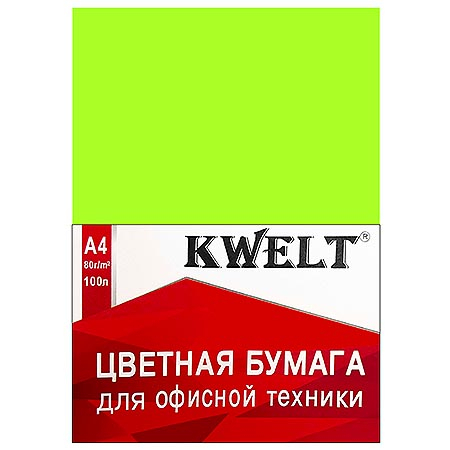 Бумага " KWELT " неон А4 80г/м 100л лайм фото 1