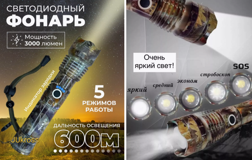 Светодиодный фонарь Огонь  камуфляж фото 1