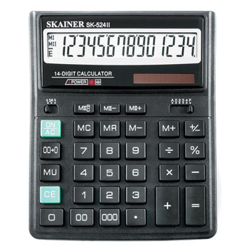 Калькулятор " Skainer " 14-разрядный 158*203*31мм, черный, двухуровневая память, клавиша ввода "00"  фото 1