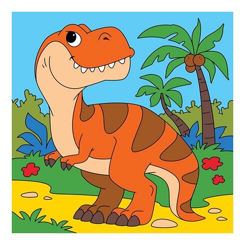 Холст с красками " Рыжий кот " 15*15см Хитрый динозаврик, состав набора: 1 холст с эскизом на подрам фото 1