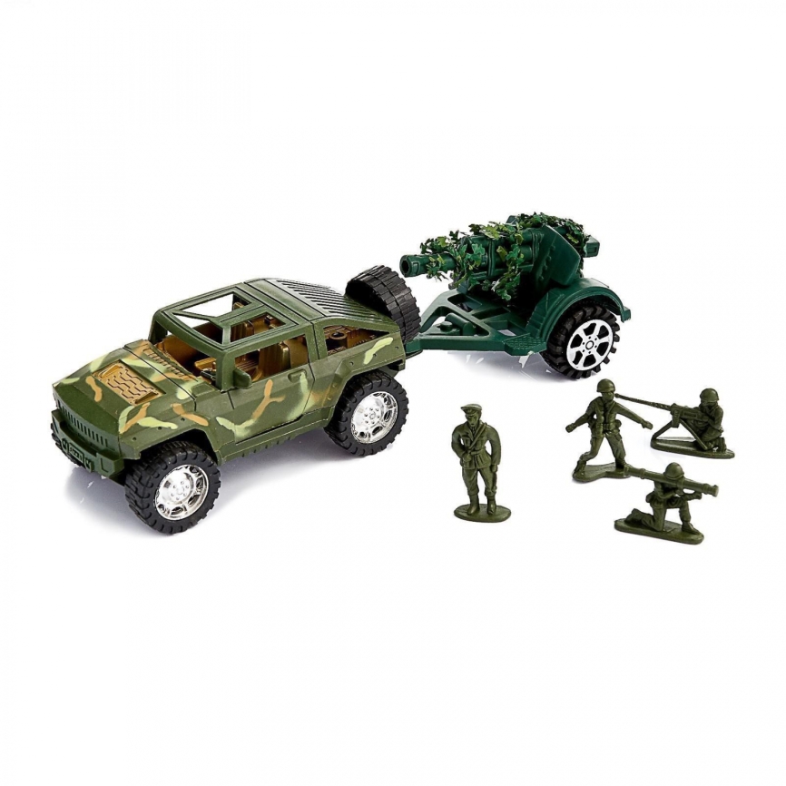 Машина инерционная "Военный джип" с пушкой и солдатом, микс  4424307 фото 1