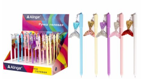 Ручка гелевая Alingar "Хвост русалочки", 0,5 мм, синяя, игольчатый наконечник, круглый цветной пласт фото 1