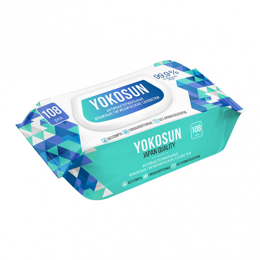 Антибактериальные влажные гигиенические салфетки YokoSun, 108 шт. уп18 фото 1