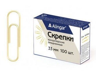 Скрепки 33 мм, Alingar, уп. 100 шт., металлические, омедненные фото 1