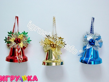 КОЛОКОЛЬЧИК С БАНТОМ  ЯГОДАМИ И ЛИСТЬЯМИ 20СМ В ПАКЕТЕ фото 1