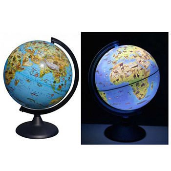 Глобус детский зоогеографический интерактивный с подсветкой от батареек 250мм " Globen " в комплекте фото 1