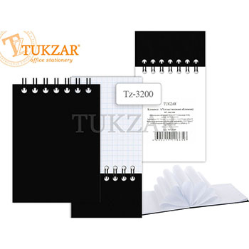 Блокнот " Tukzar " А7 спираль сверху  60л клетка, обложка - пластик, цвет-черный TZ 3200 фото 1