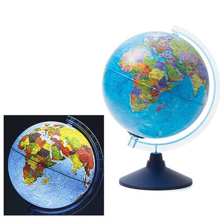 Глобус " Globen " Земли физико-политический рельефный 250мм, с подсветкой, от батареек, на подставке фото 1