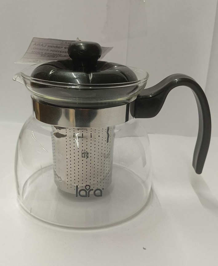 LR06-08 Заварочный чайник LARA  <750мл>  боросиликатное стекло, стальной фильтр, отделка хром фото 1
