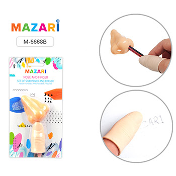 Набор " Mazari " в наборе: точилка Nose 1 отверстие, пластиковый корпус, ластик Finger, с отверстием фото 1
