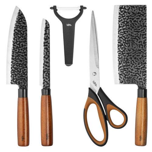 LR05-11 LARA Набор ножей 5 предметов, топорик, нож сантоку, нож универс. овощечистка, ножницы, 3CR14 фото 1