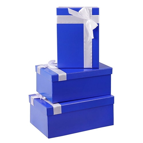 Набор коробок " Миленд " 3в1 с лентой, синий 19*12*7,5см 17*11*6см 15*10*5см фото 1