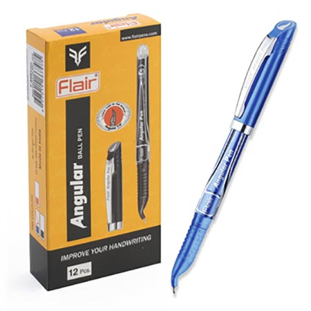 Ручка шариковая " Flair " Angular синяя 0,7мм, для левшей, рифленый держатель, изогнутый игольчатый  фото 1
