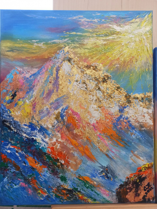 Картина Маслом "Горы" автор О.Н. фото 1