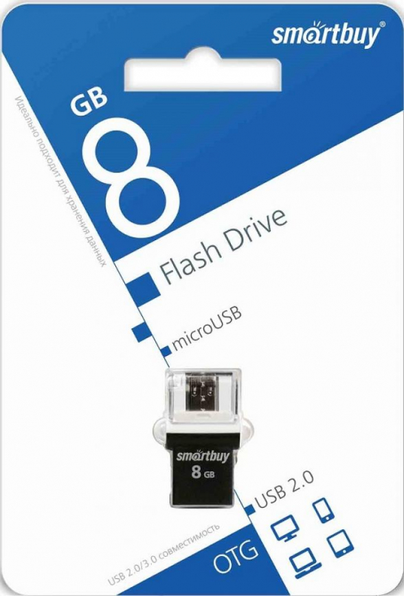 флешка USB 8Gb microUSB - USB 2.0 Smartbuy POKO (пластик, черный) SB8GBPO-K  1301805 фото 1