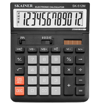 Калькулятор " Skainer " 12-разрядный 146*197*27/53мм, черный, двухуровневая память, клавиша ввода "0 фото 1